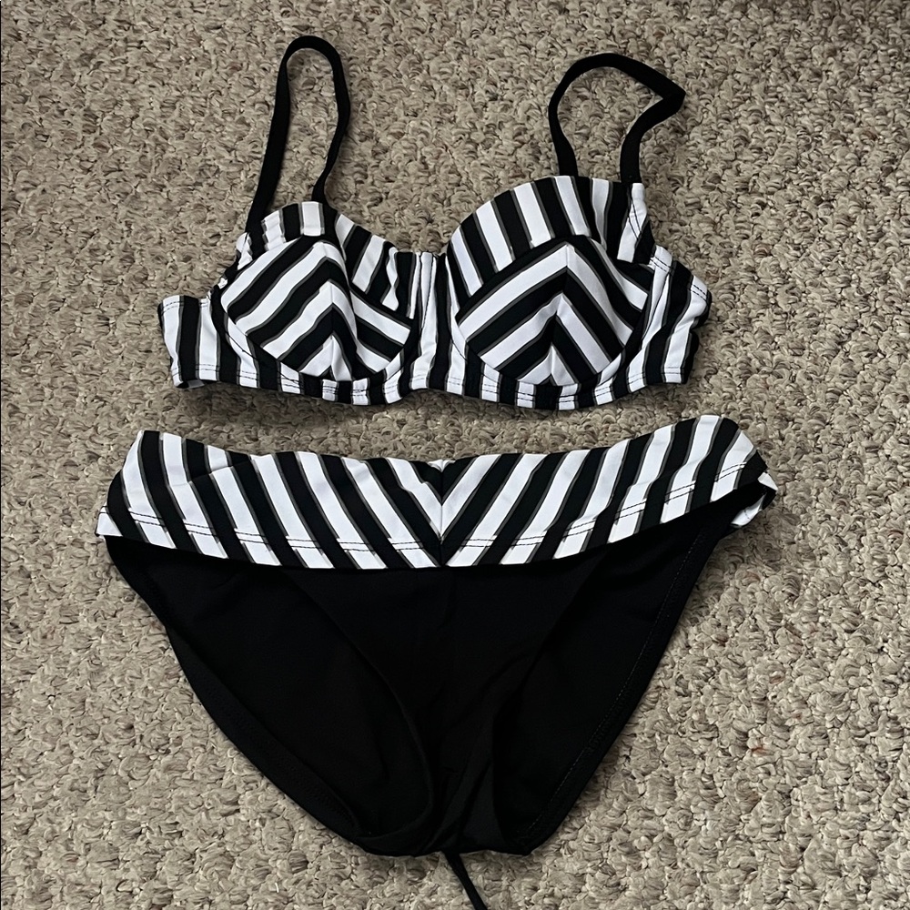 Becca Black and White Striped Bikini Set
